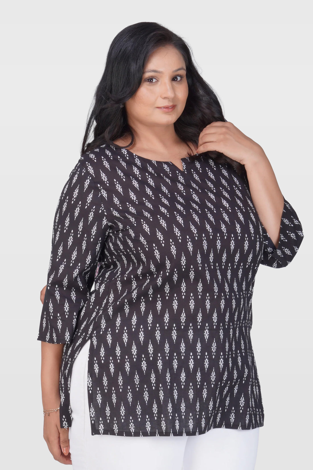 Black Plus Size Cotton Printed Kurti