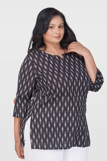 Black Plus Size Cotton Printed Kurti