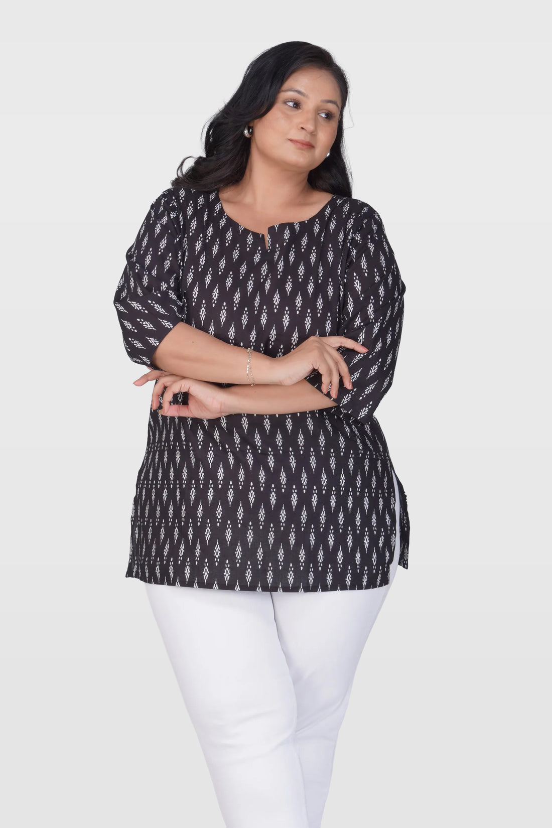 Black Plus Size Cotton Printed Kurti