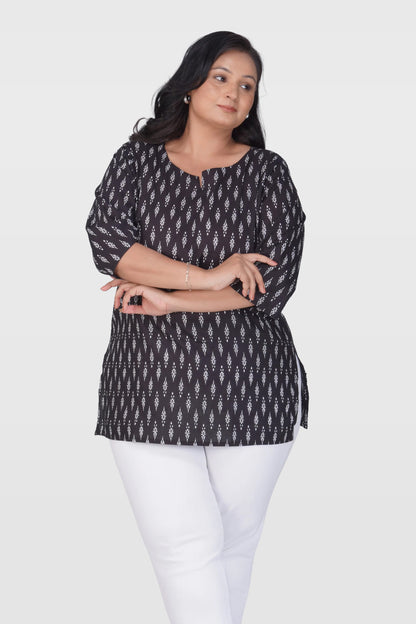 Black Plus Size Cotton Printed Kurti