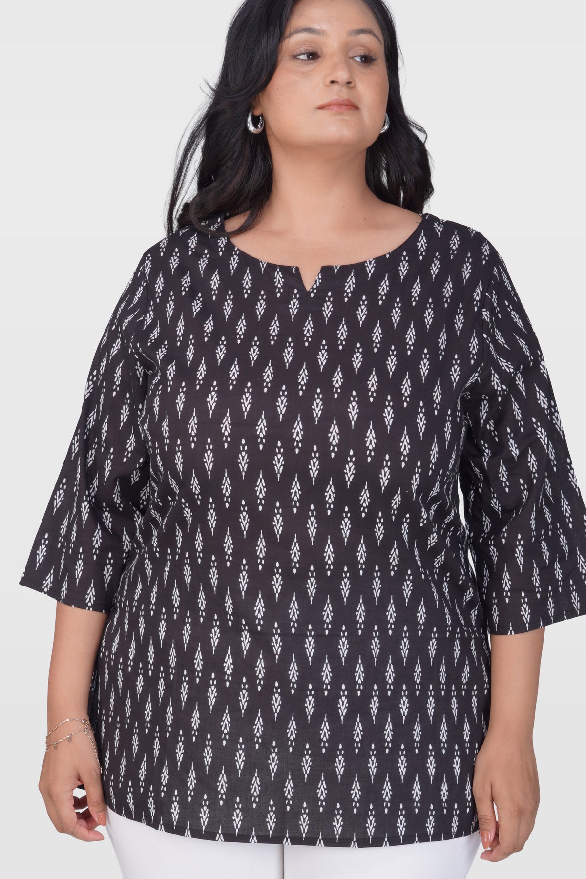 Black Plus Size Cotton Printed Kurti