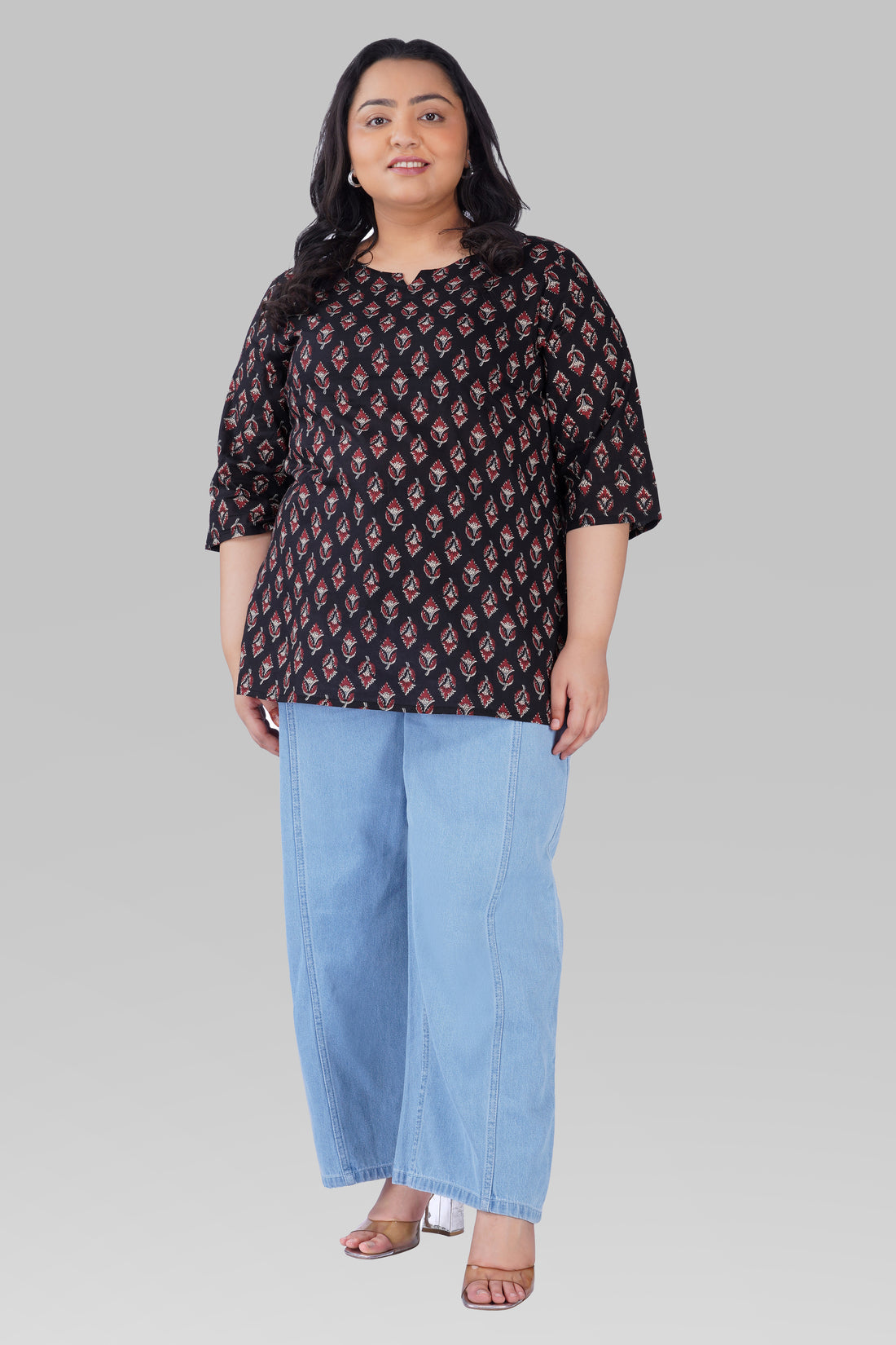 Black Plus Size Cotton Printed Kurti