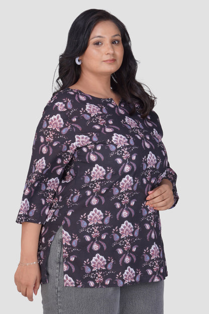 Black Plus Size Cotton Printed Kurti