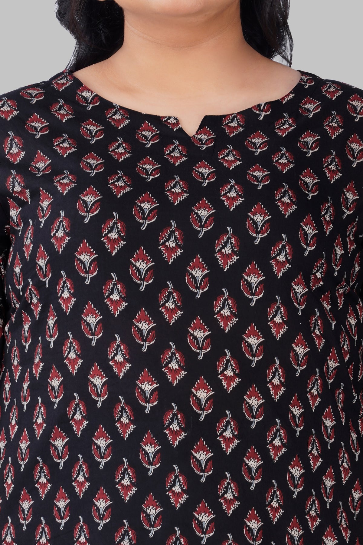 Black Plus Size Cotton Printed Kurti