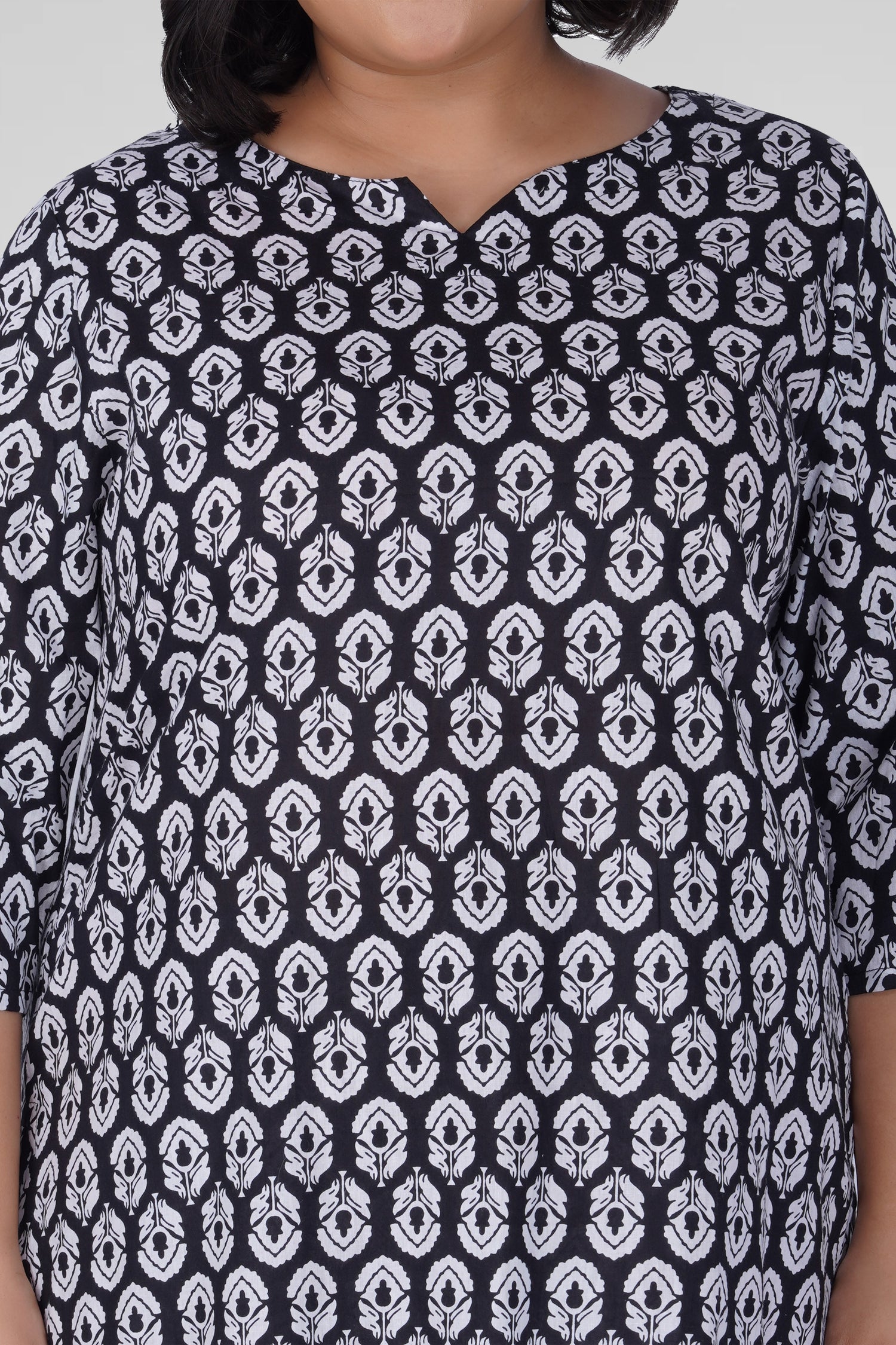 Black Plus Size Cotton Printed Pyjama Set