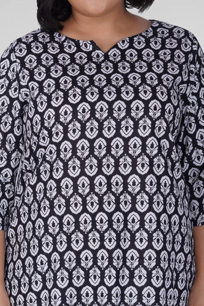 Black Plus Size Cotton Printed Pyjama Set