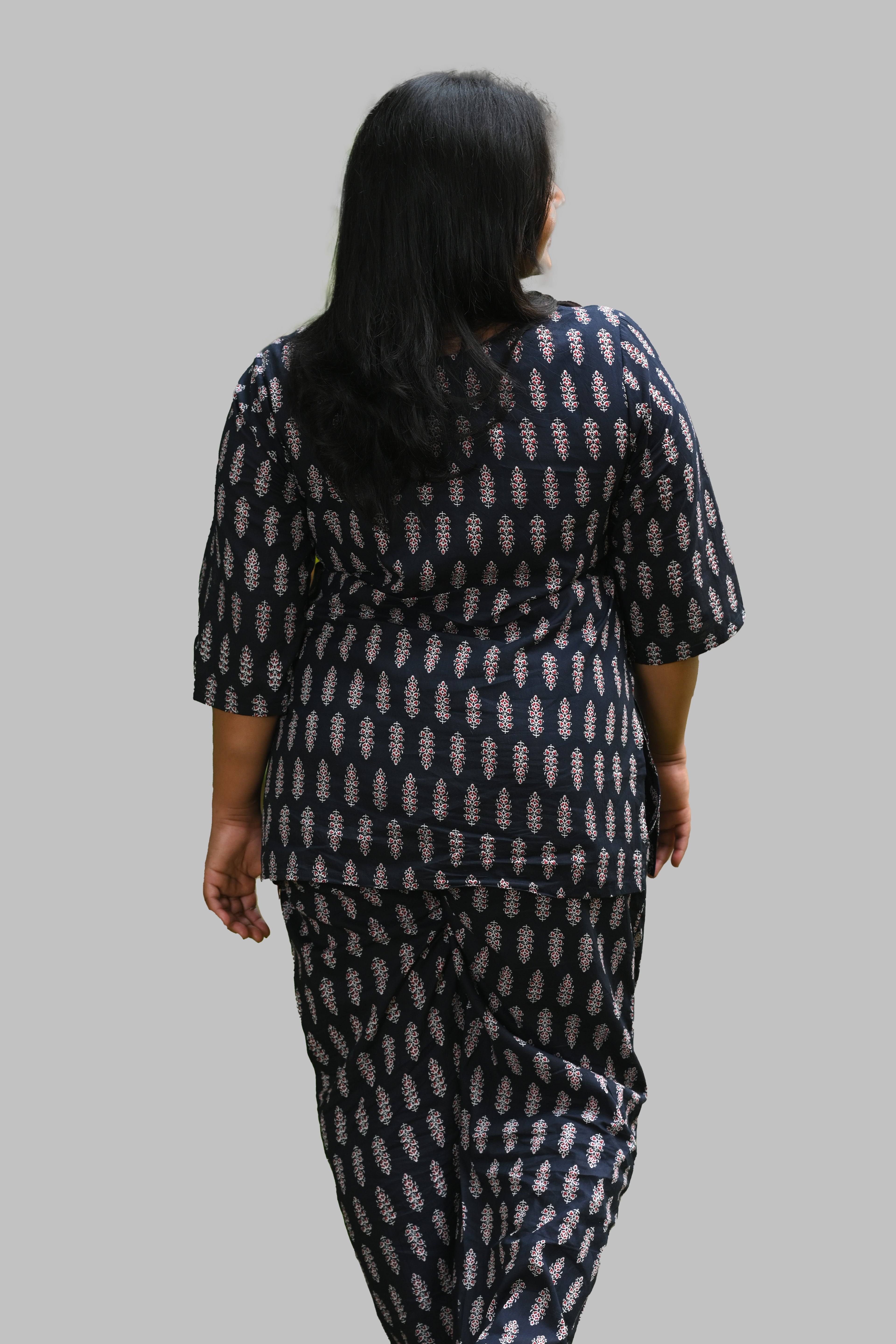 Black Plus Size Cotton Printed Pyjama Set