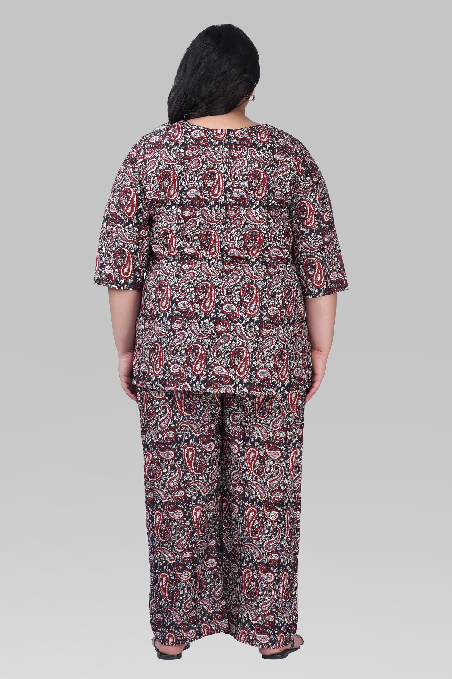 Black Plus Size Cotton Printed Pyjama Set