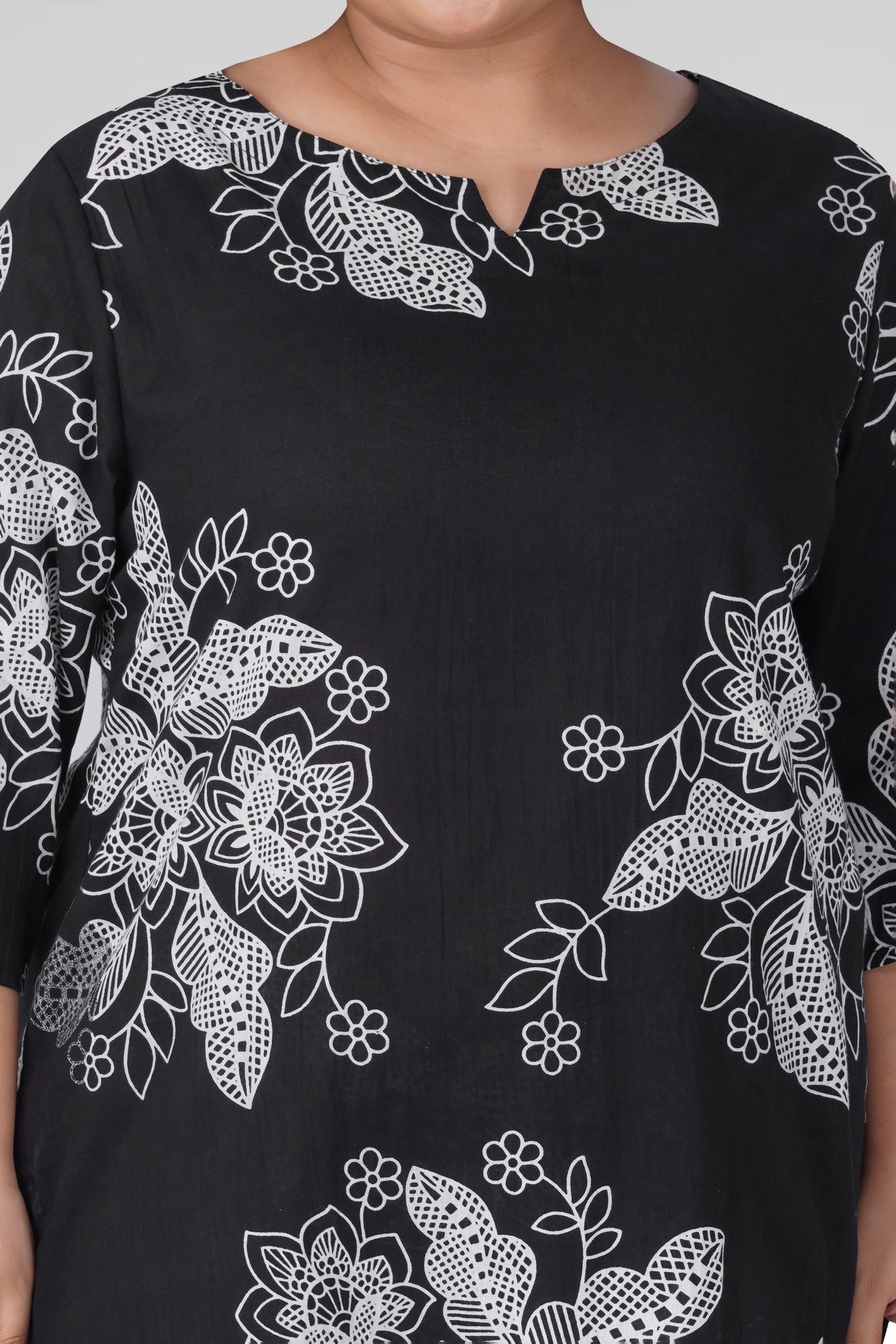 Black Plus Size Cotton Printed Pyjama Set