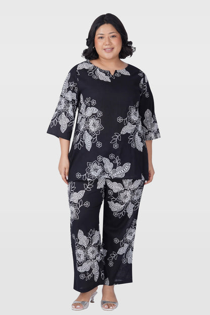 Black Plus Size Cotton Printed Pyjama Set