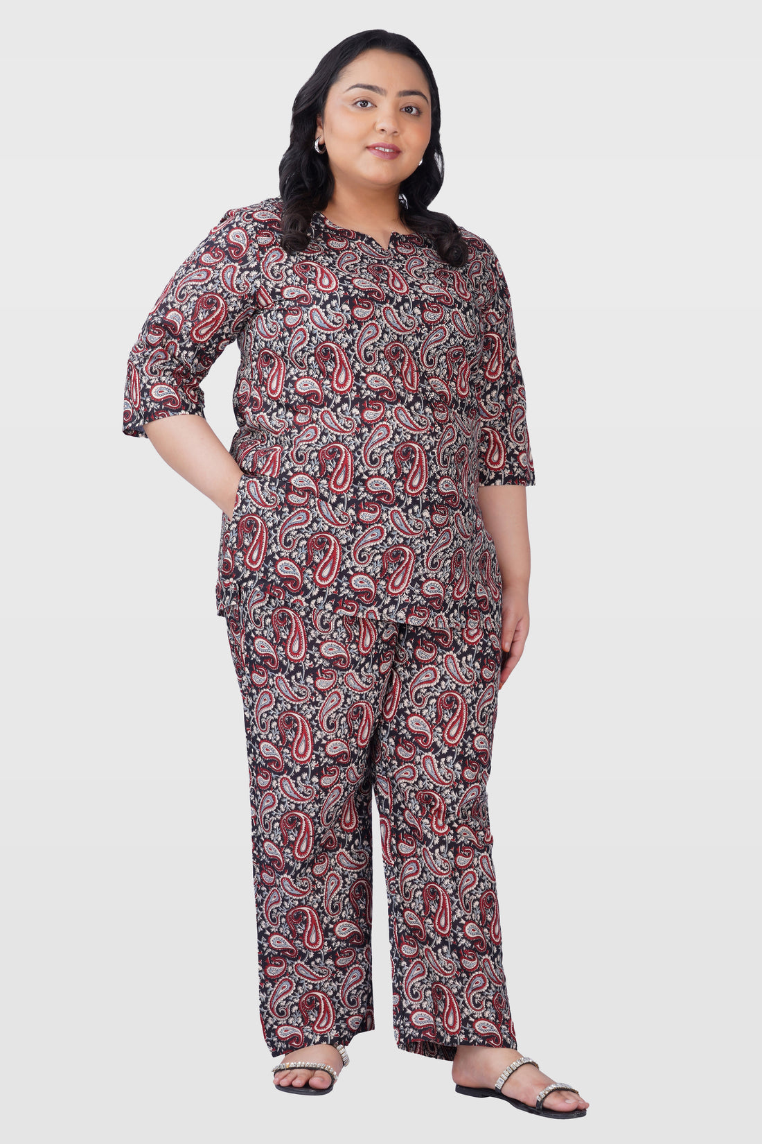 Black Plus Size Cotton Printed Pyjama Set