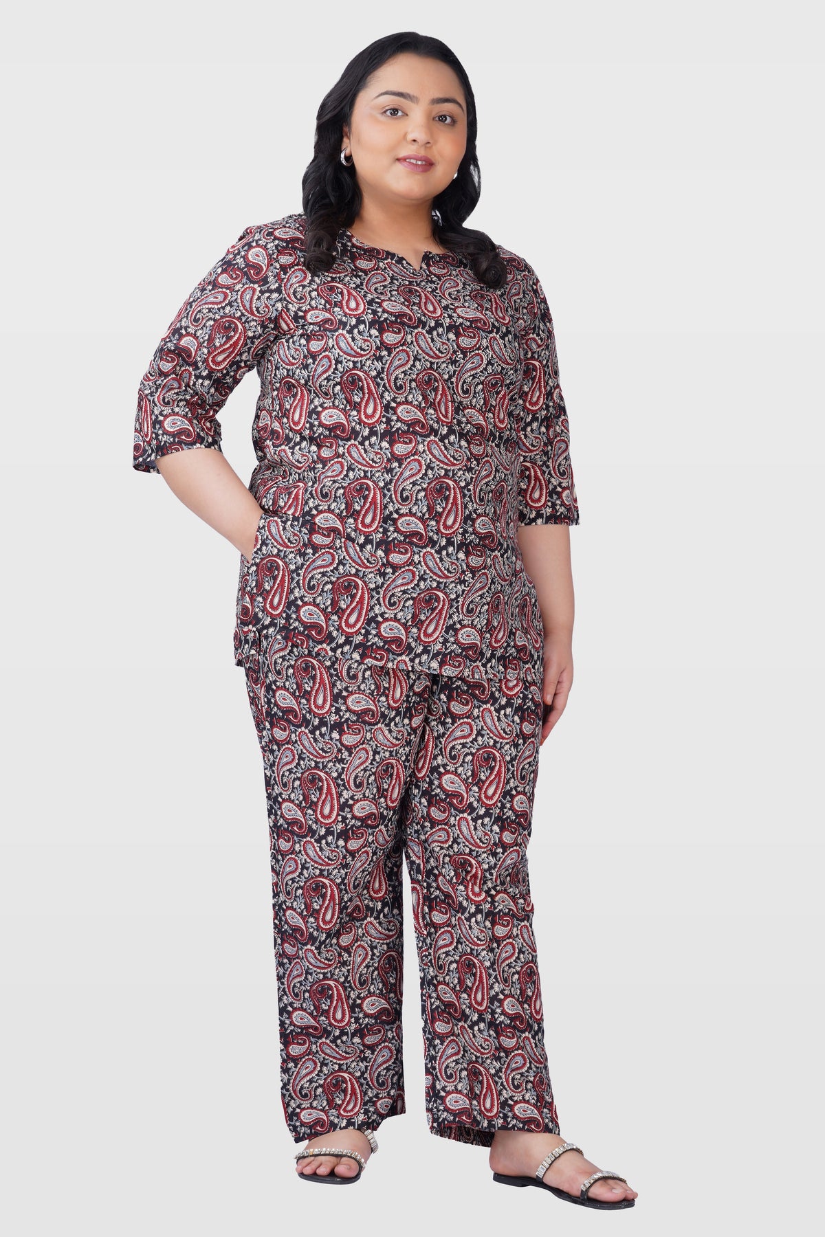 Black Plus Size Cotton Printed Pyjama Set