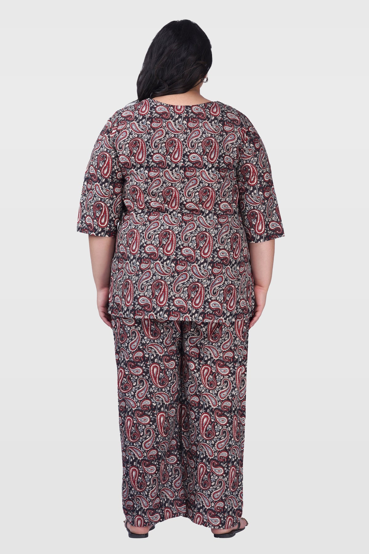 Black Plus Size Cotton Printed Pyjama Set