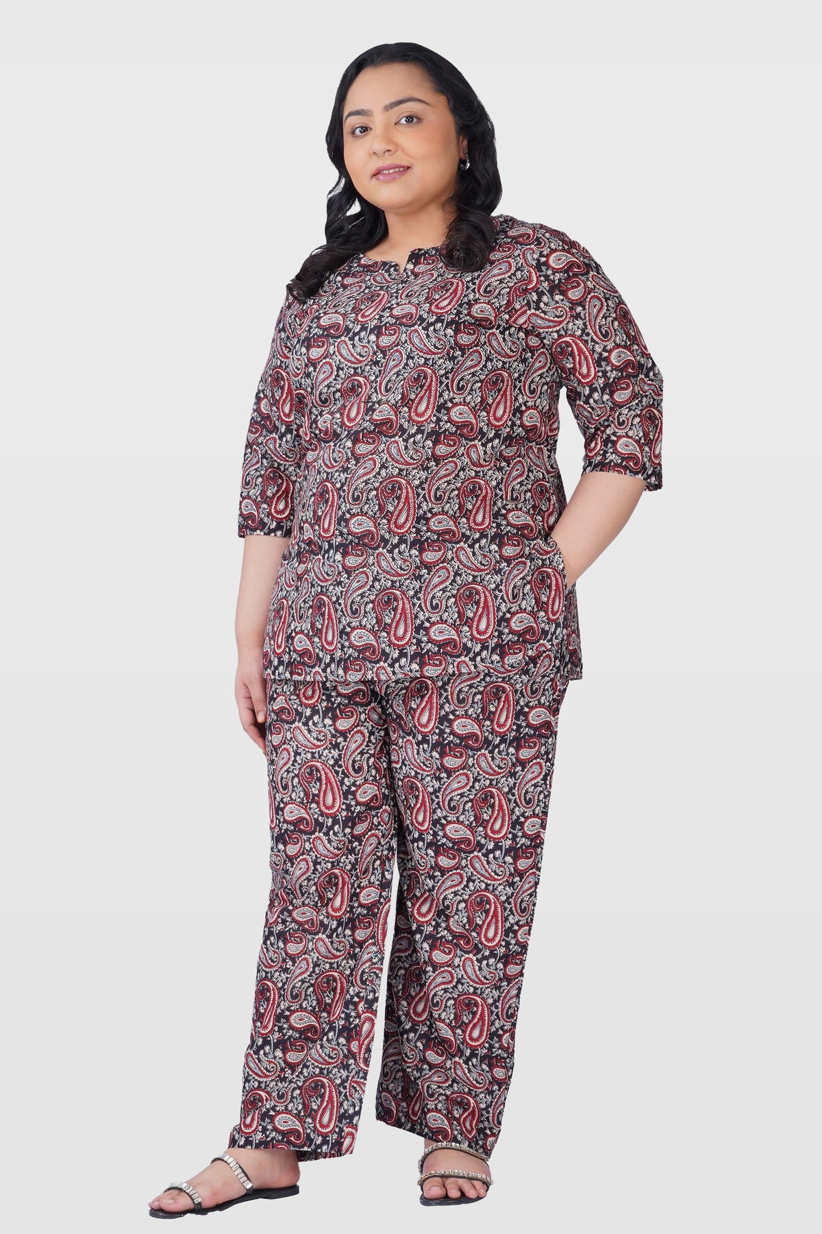 Black Plus Size Cotton Printed Pyjama Set