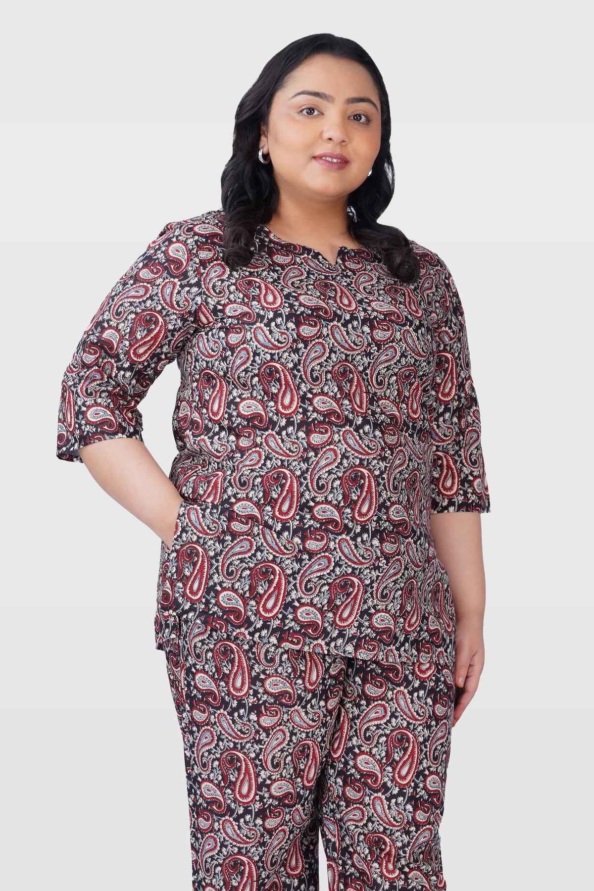 Black Plus Size Cotton Printed Pyjama Set