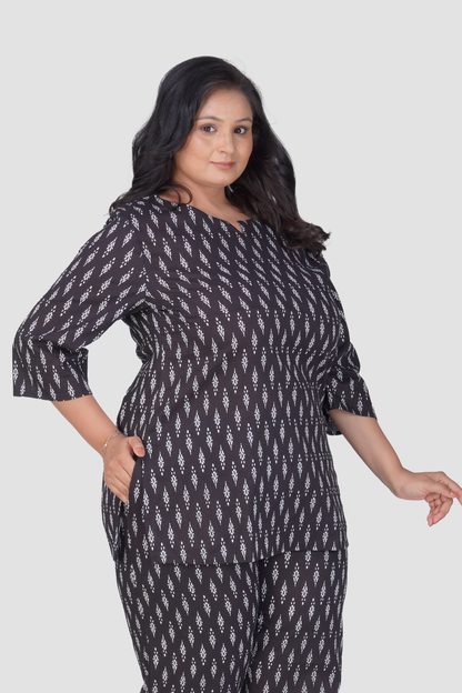 Black Plus Size Cotton Printed Pyjama Set