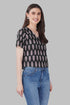Black V Neck Cotton Printed Top