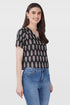Black V Neck Cotton Printed Top