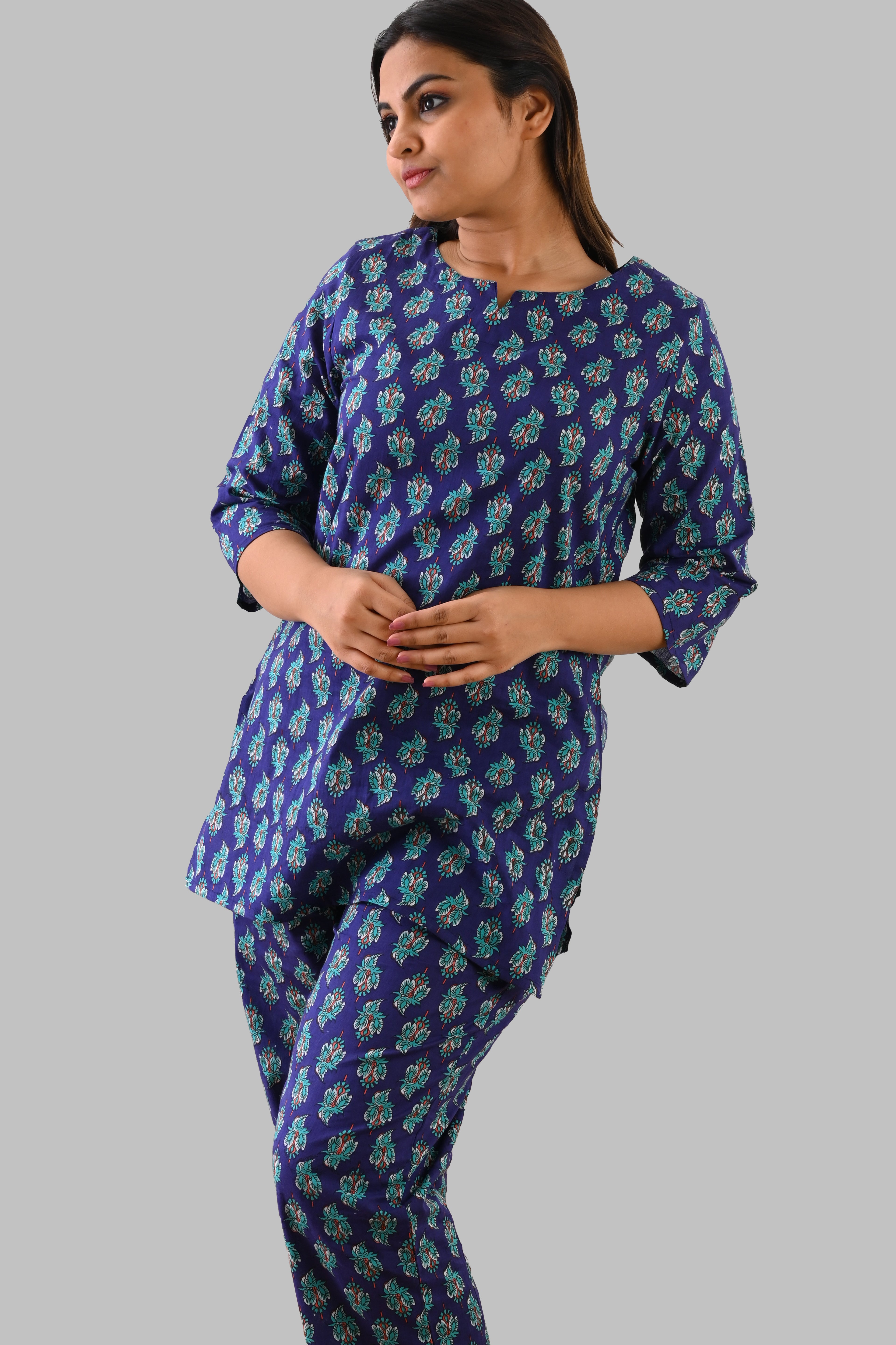 Blue Butta Cotton Printed Pyjama Set