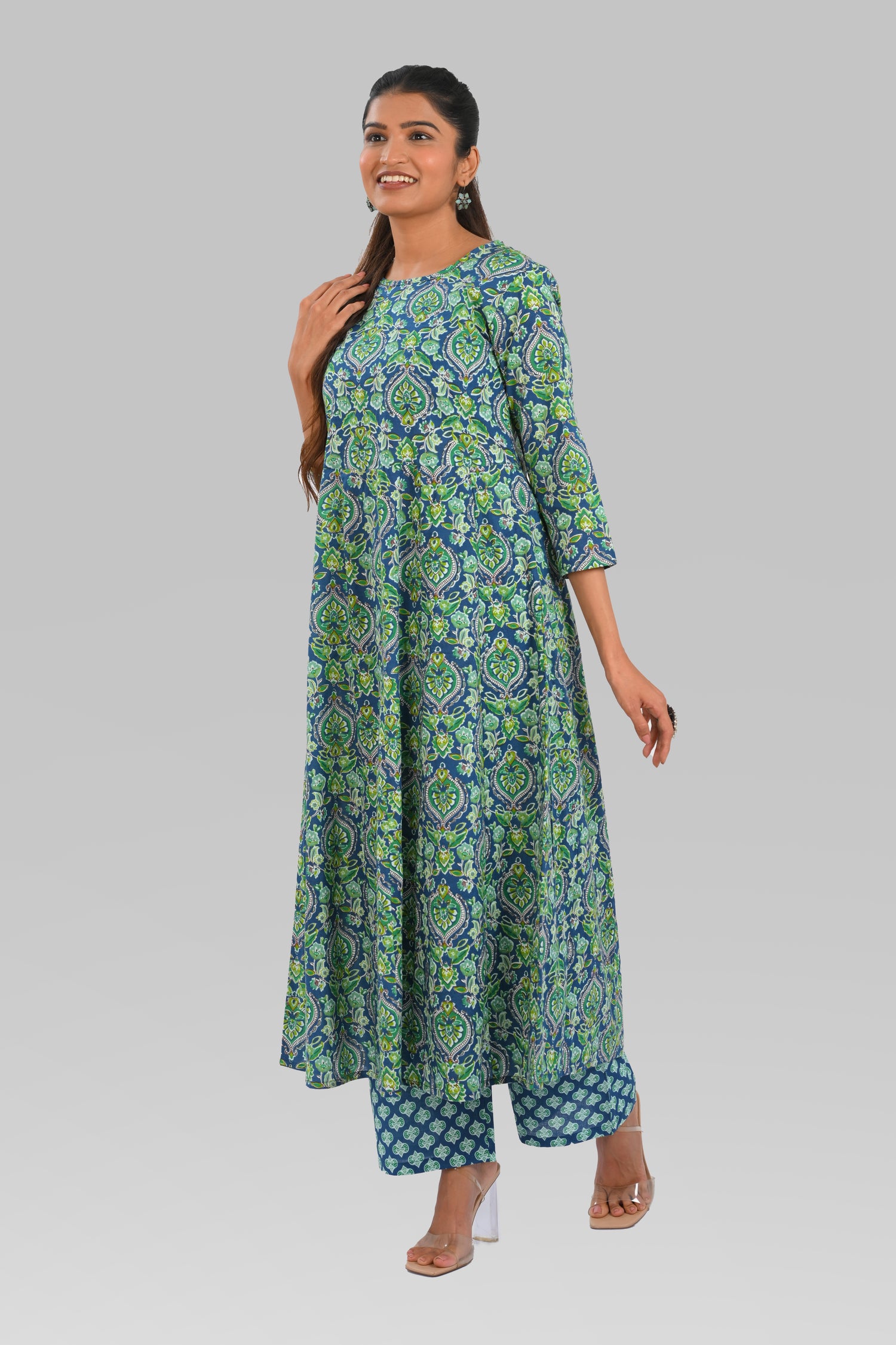 Blue Cotton Printed Kurta Set