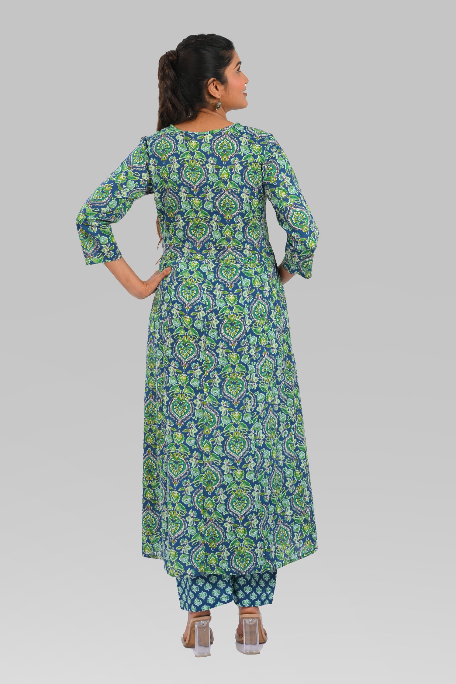 Blue Cotton Printed Kurta Set