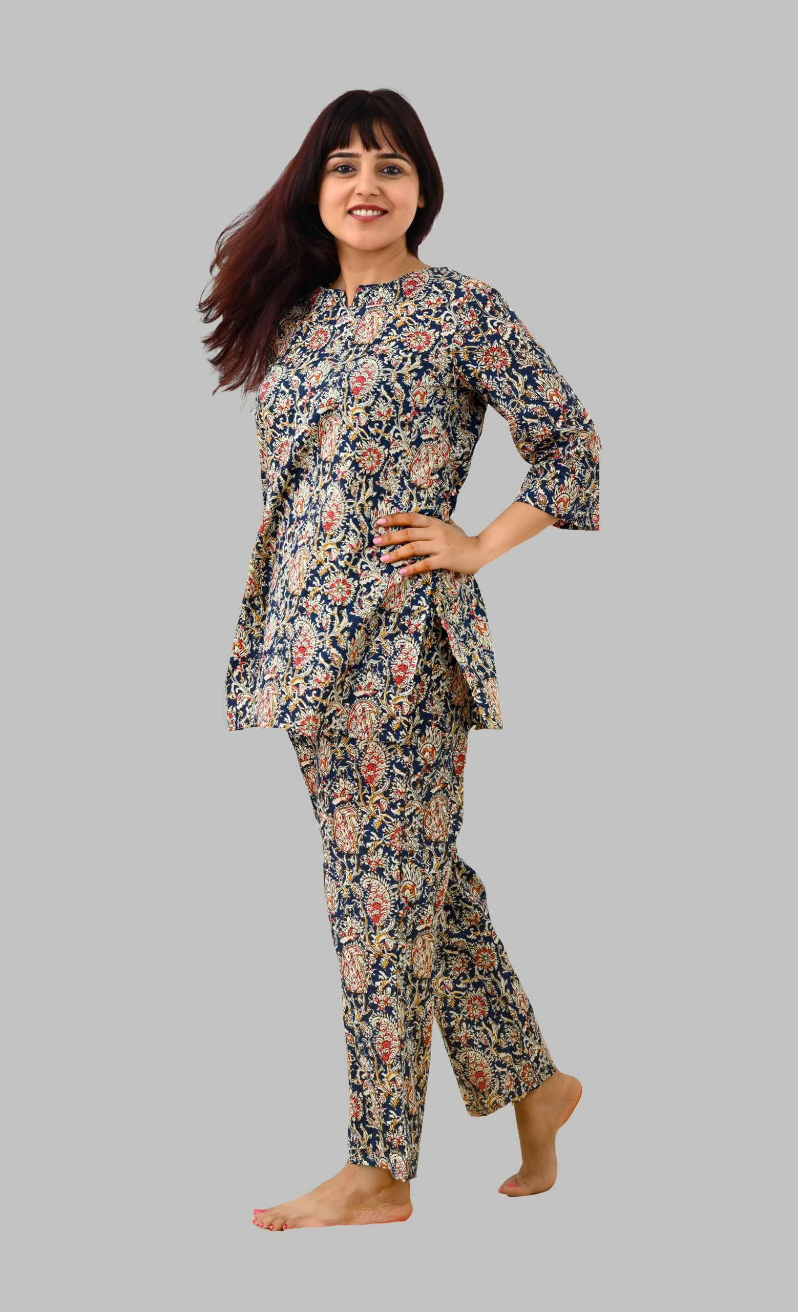 Blue Paisley Cotton Printed Pyjama Set