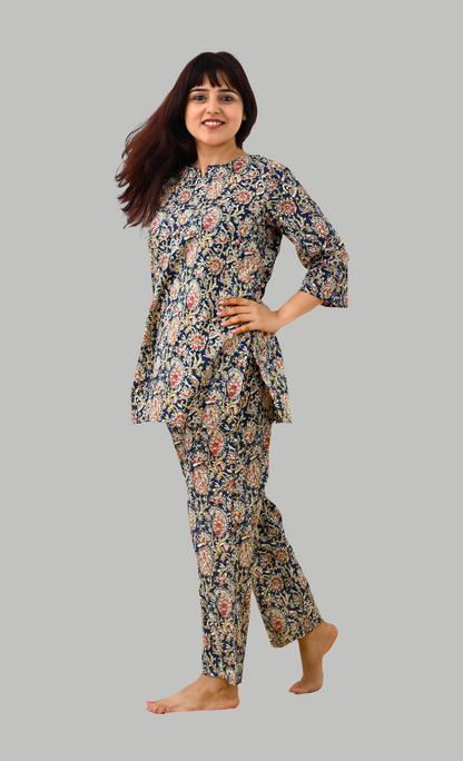 Blue Paisley Cotton Printed Pyjama Set