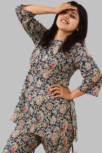 Blue Paisley Cotton Printed Pyjama Set