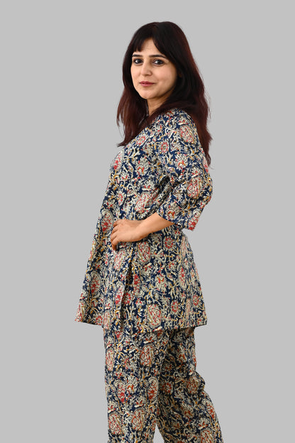Blue Paisley Cotton Printed Pyjama Set