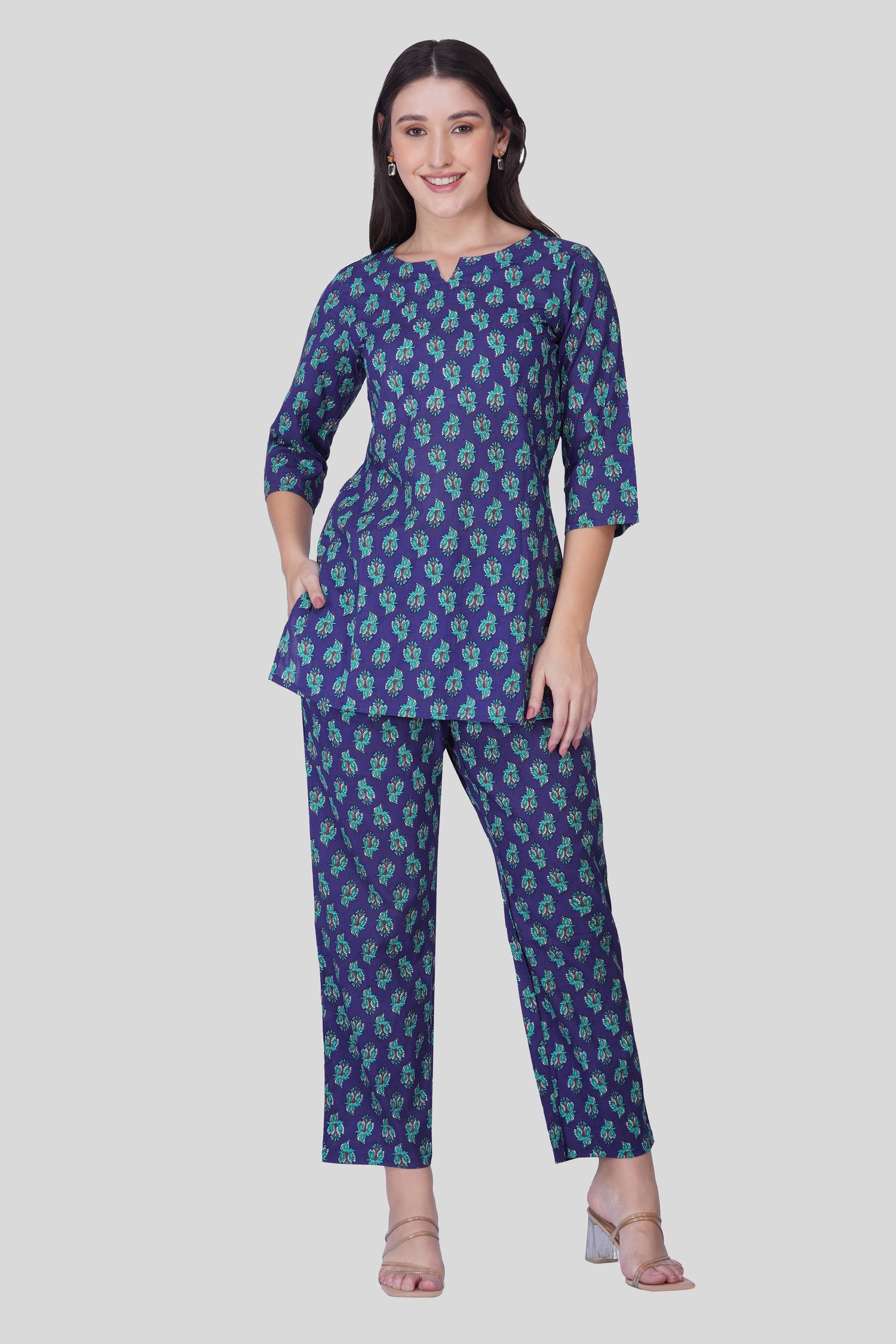 Blue Butta Cotton Printed Pyjama Set