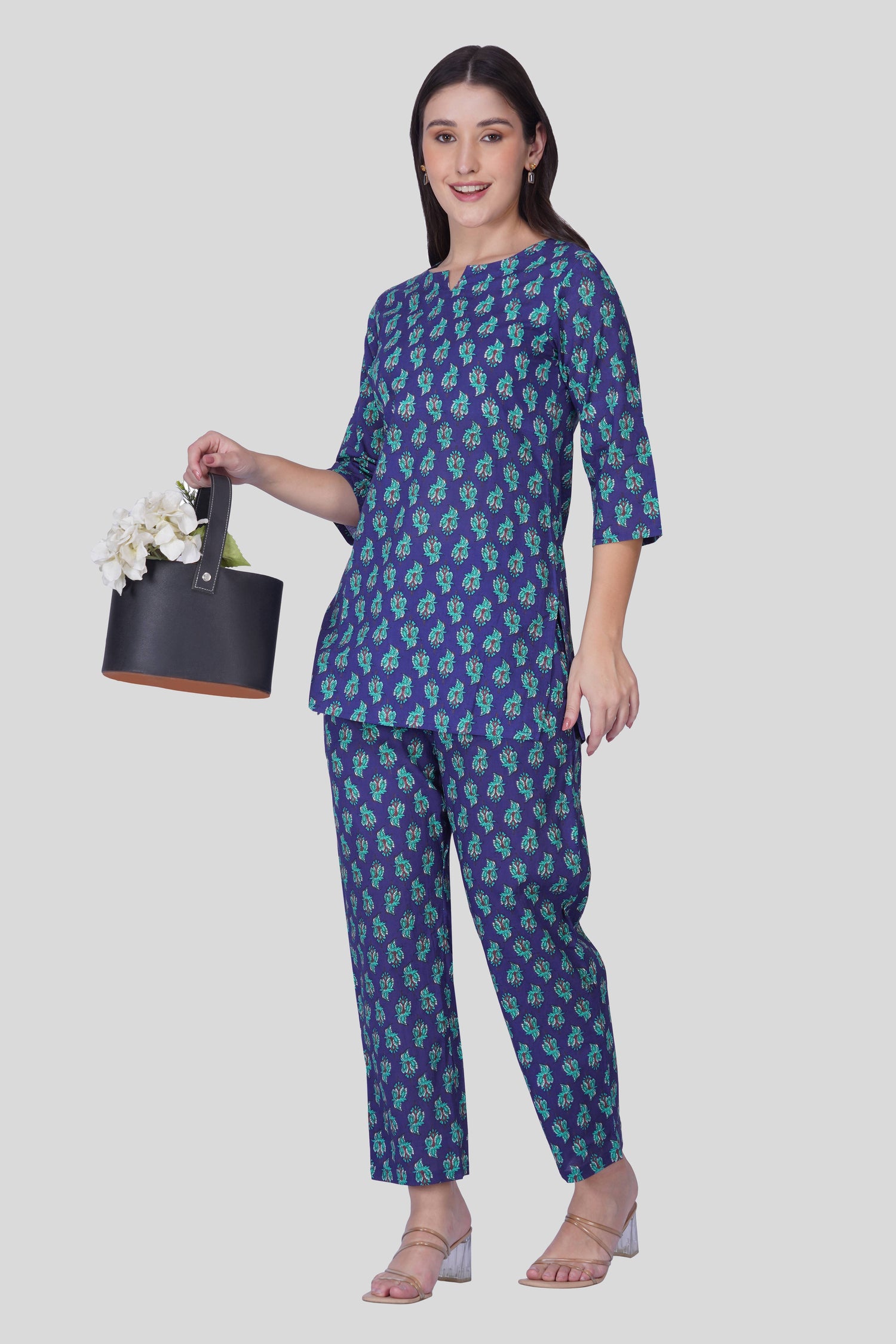Blue Butta Cotton Printed Pyjama Set