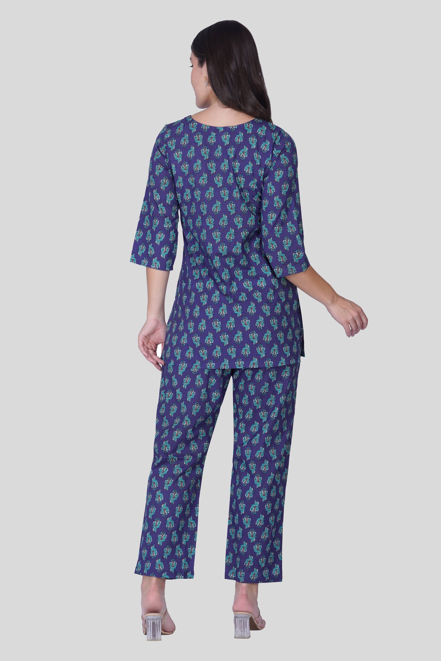 Blue Butta Cotton Printed Pyjama Set