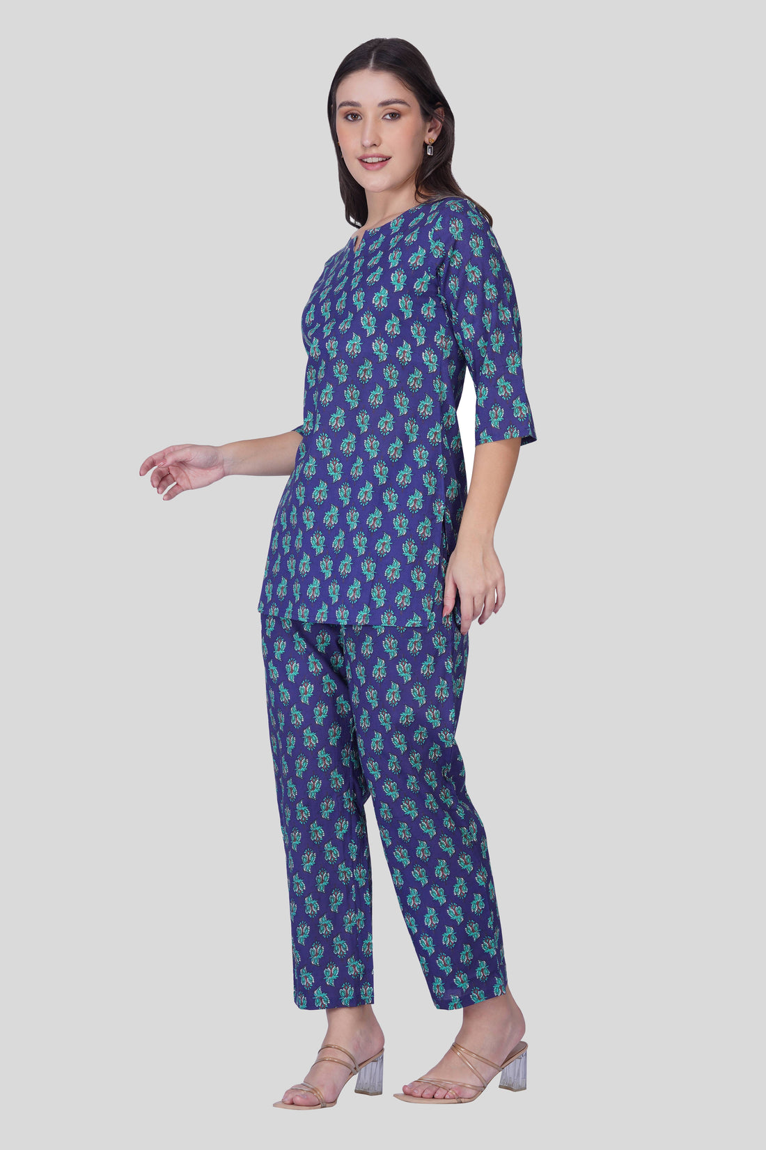 Blue Butta Cotton Printed Pyjama Set
