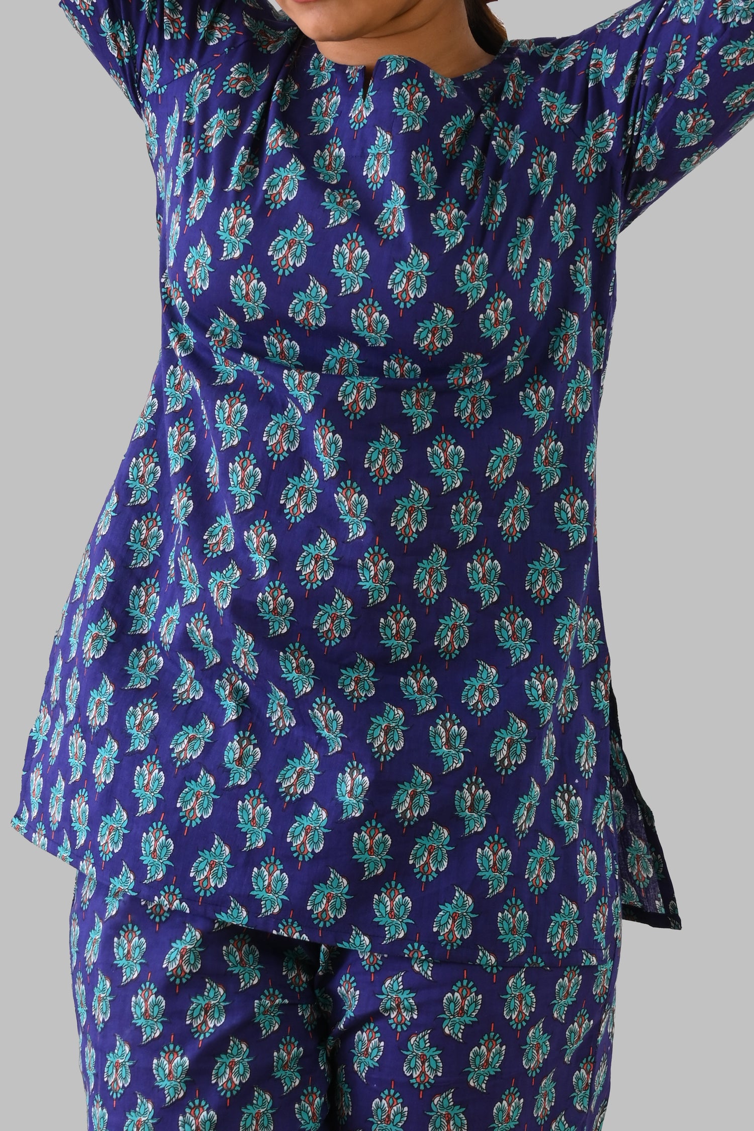 Blue Butta Cotton Printed Pyjama Set