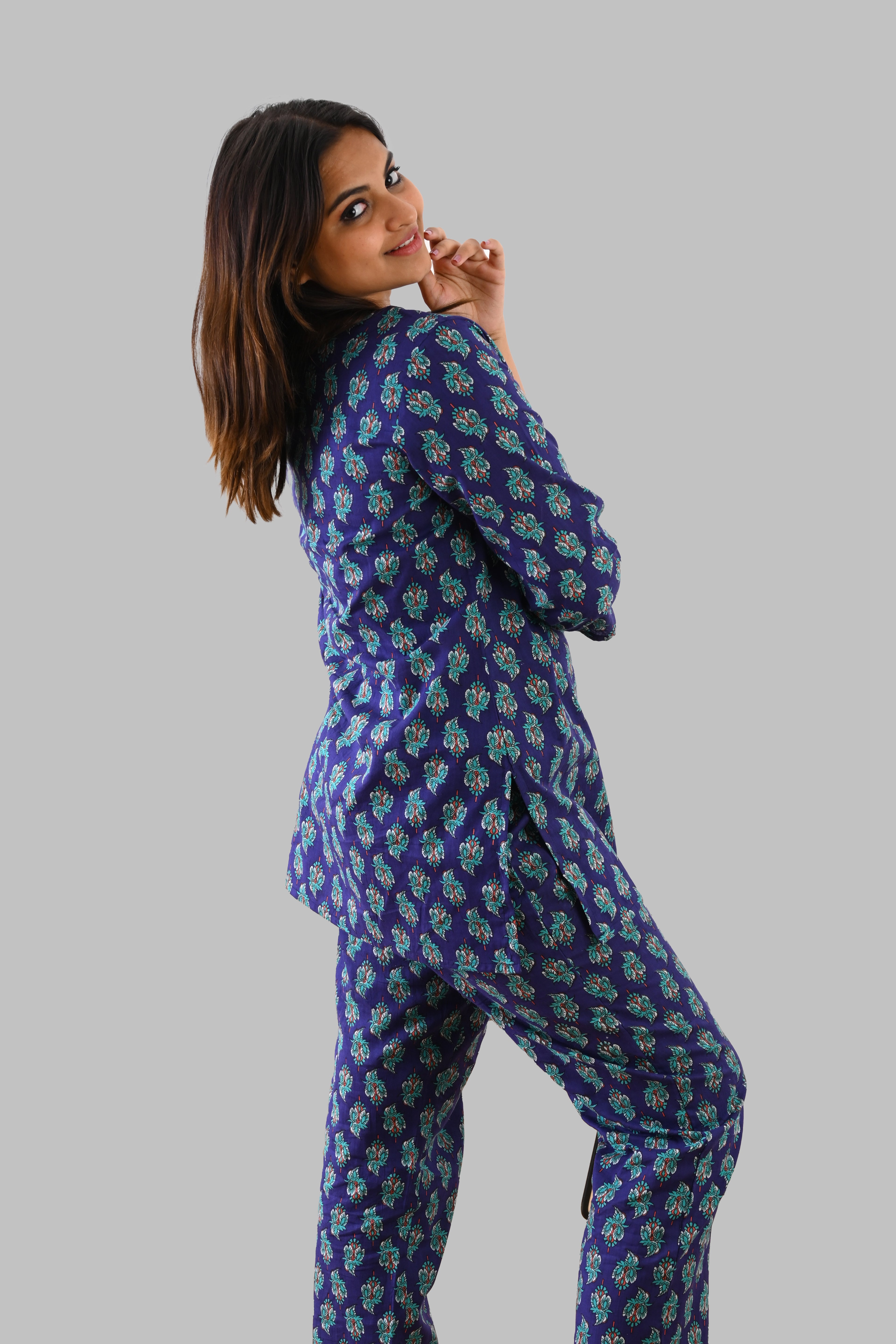 Blue Butta Cotton Printed Pyjama Set