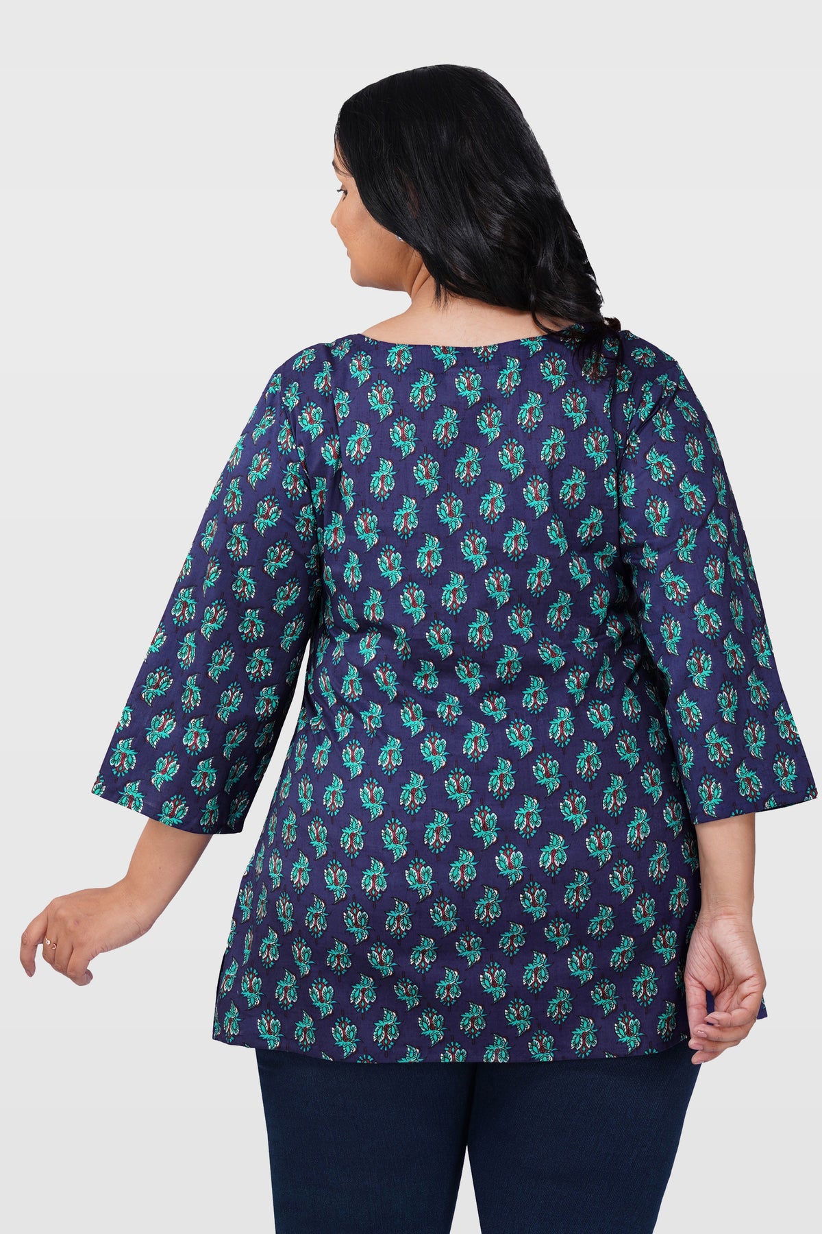 Blue Butta Plus Size Cotton Printed Kurti