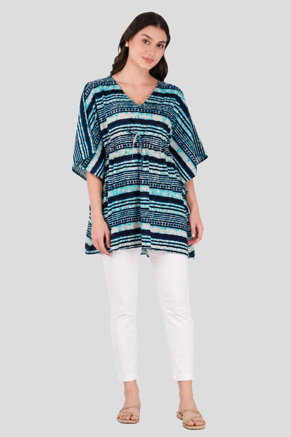 Blue Cotton Printed Kaftan Top