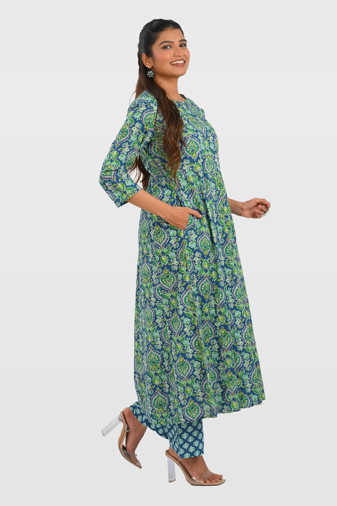 Blue Cotton Printed Kurta Set