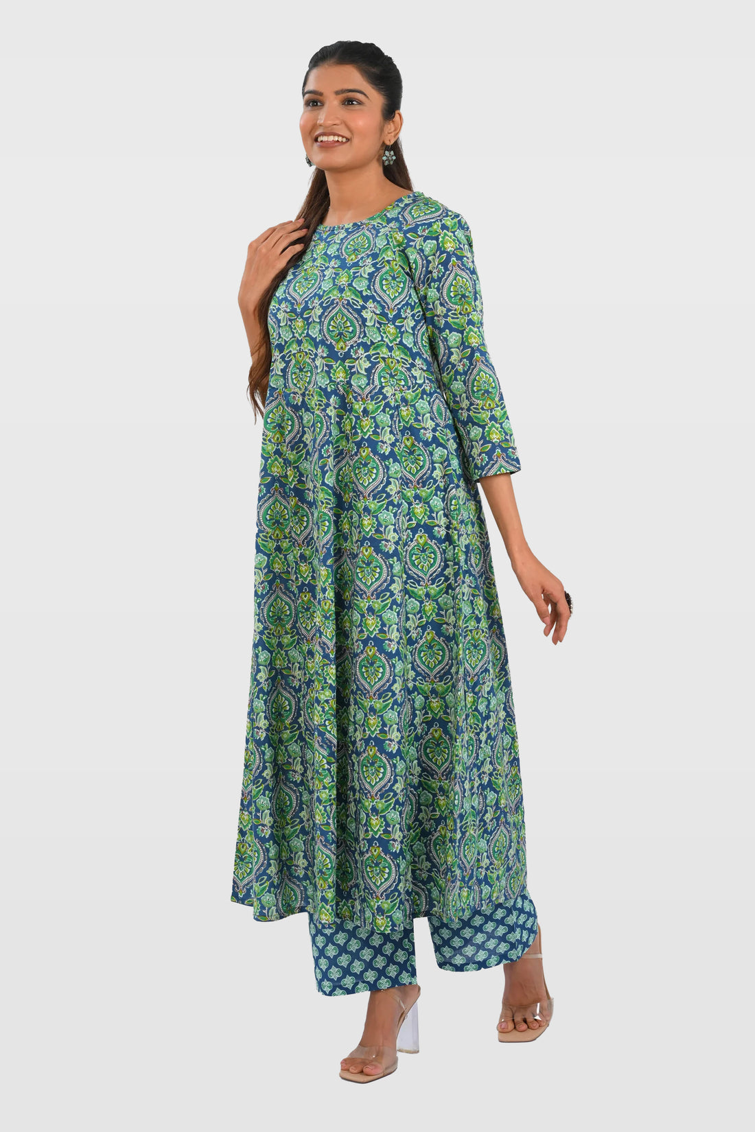 Blue Cotton Printed Kurta Set