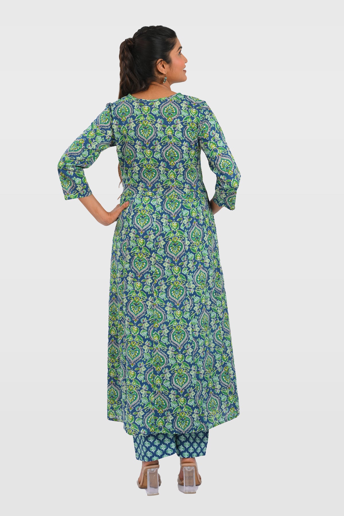 Blue Cotton Printed Kurta Set