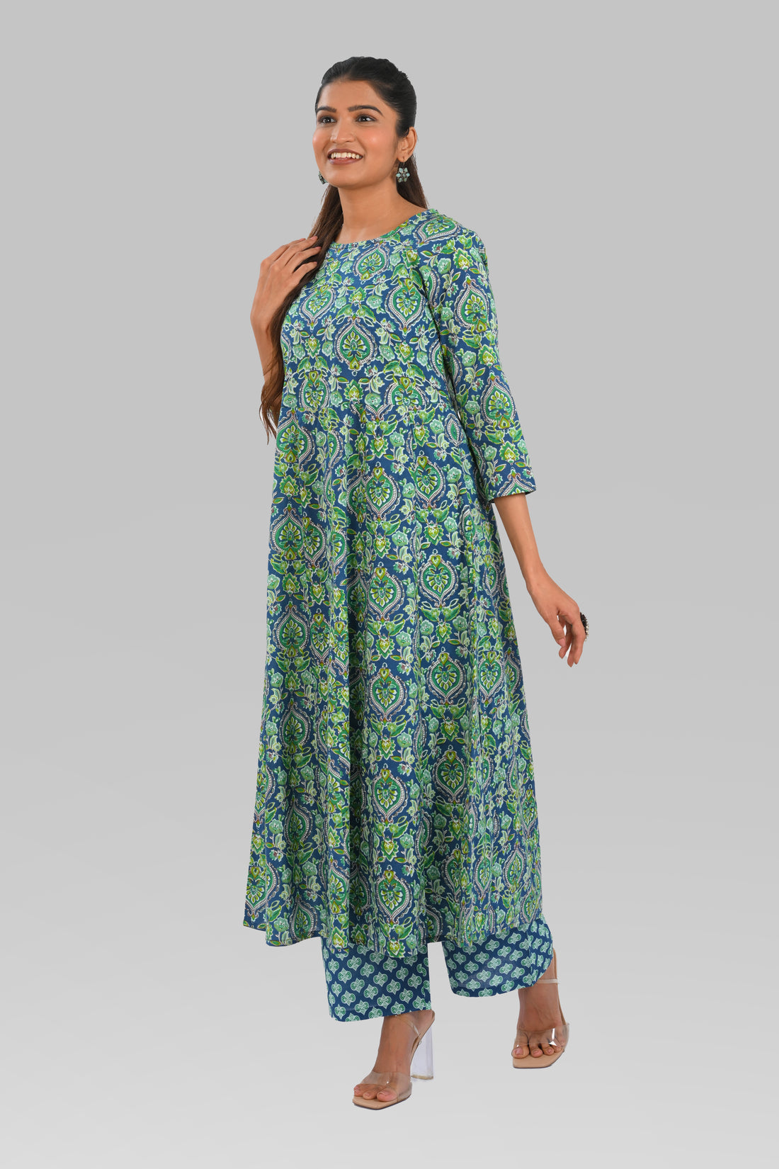 Blue Cotton Printed Kurta Set