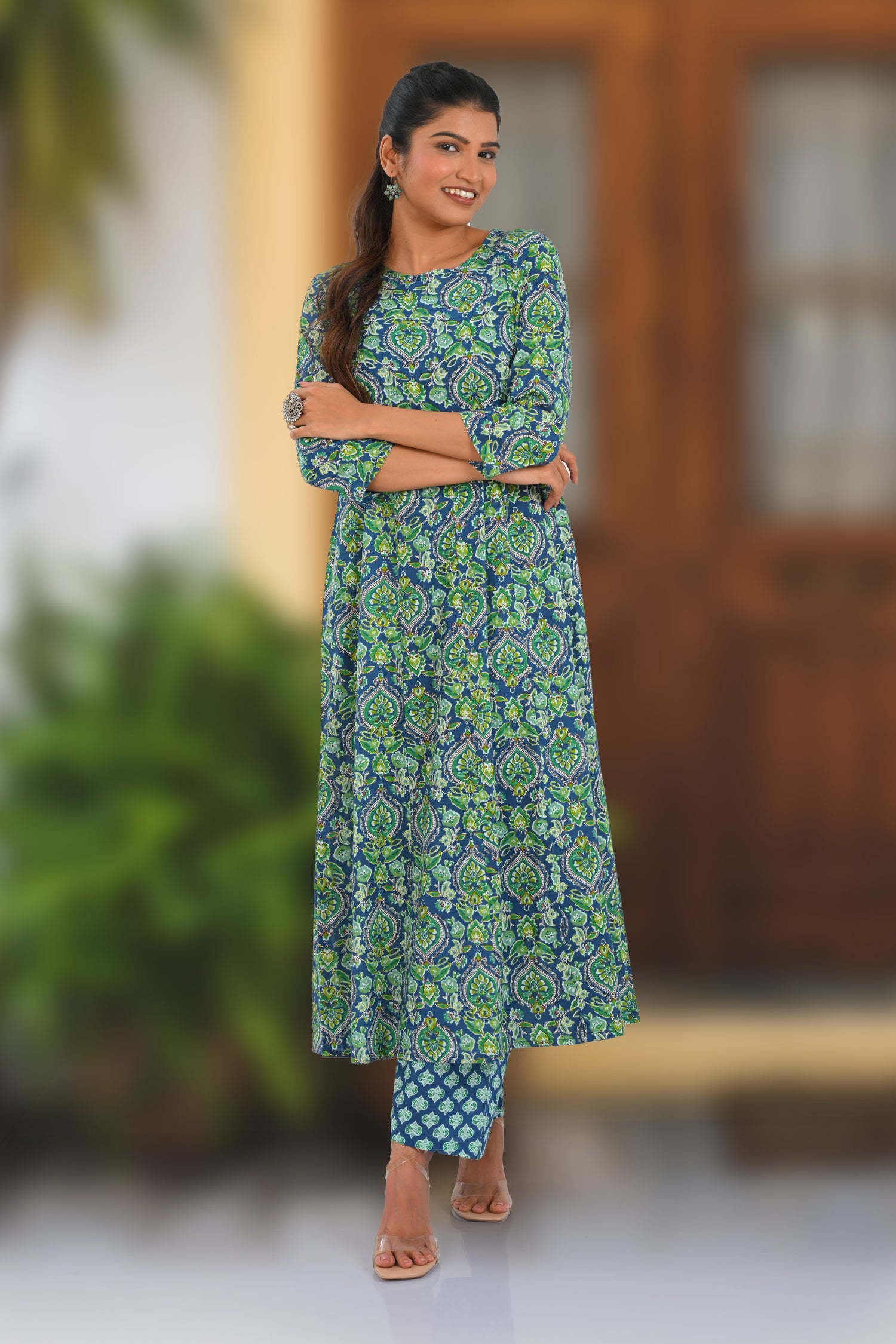 Blue Cotton Printed Kurta Set