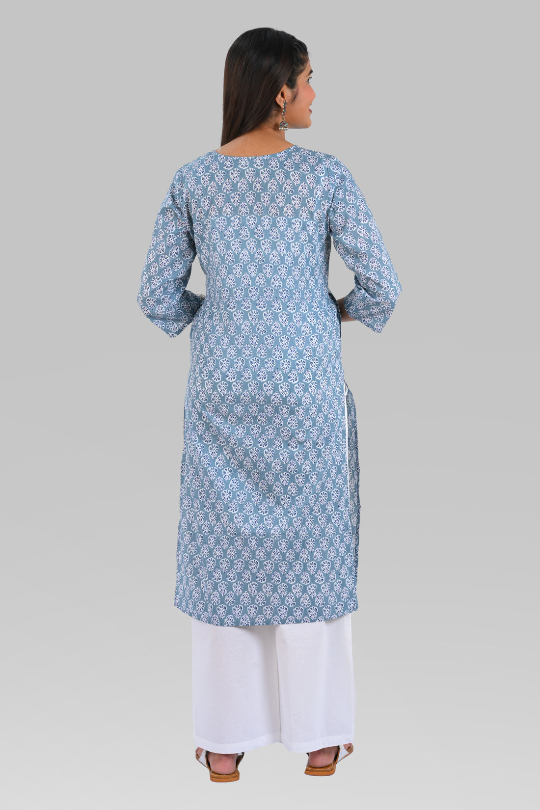Blue Cotton Printed Long Kurta