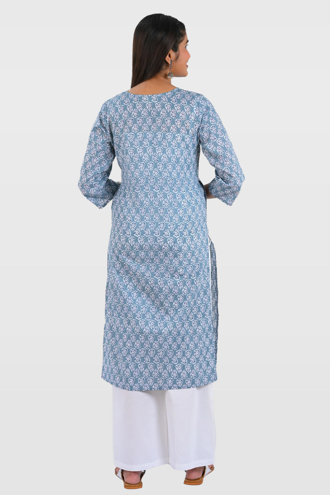 Blue Cotton Printed Long Kurta