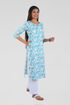 Blue Cotton Printed Long Kurta