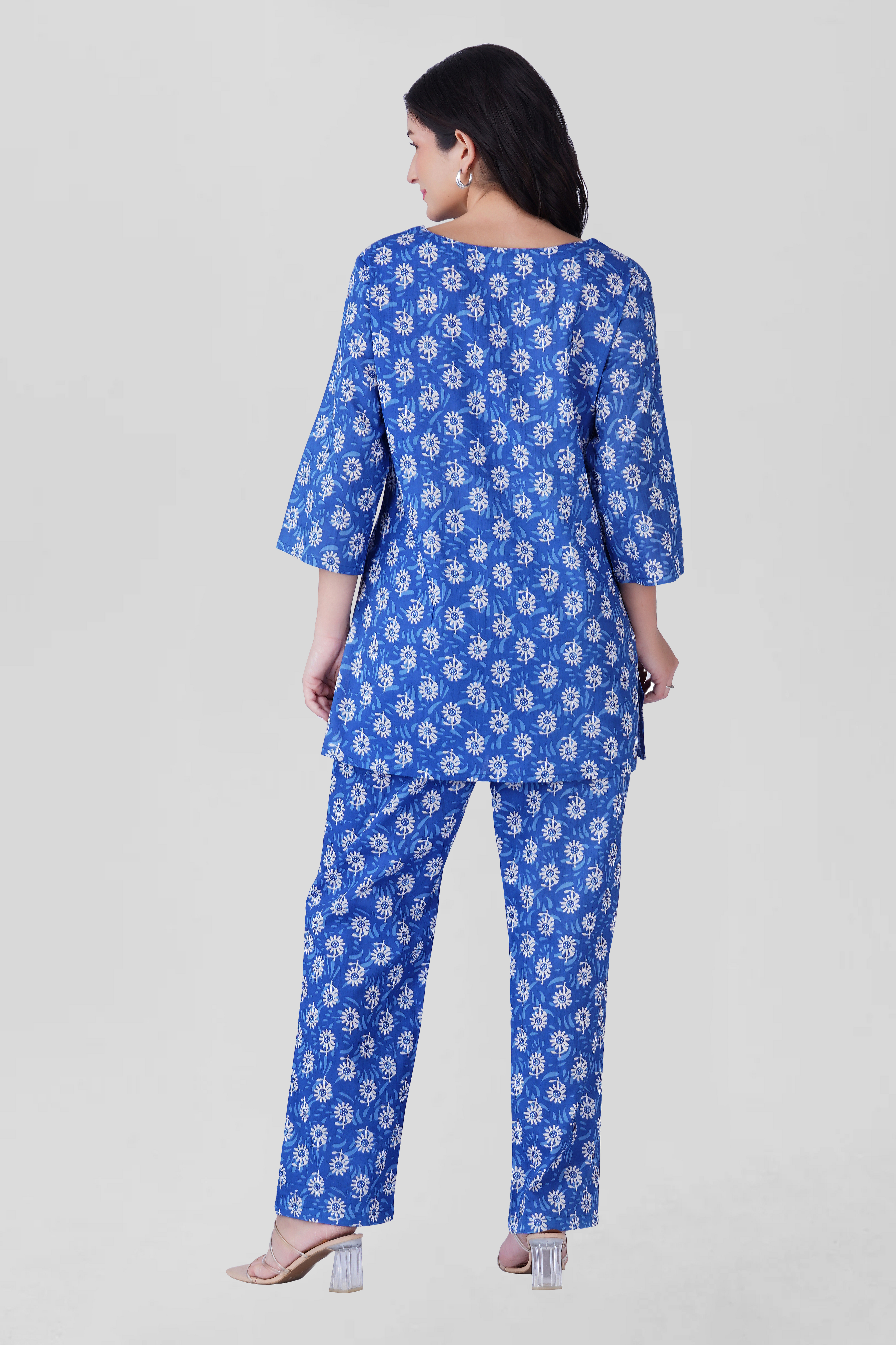 Blue Cotton Printed Pyjama Set