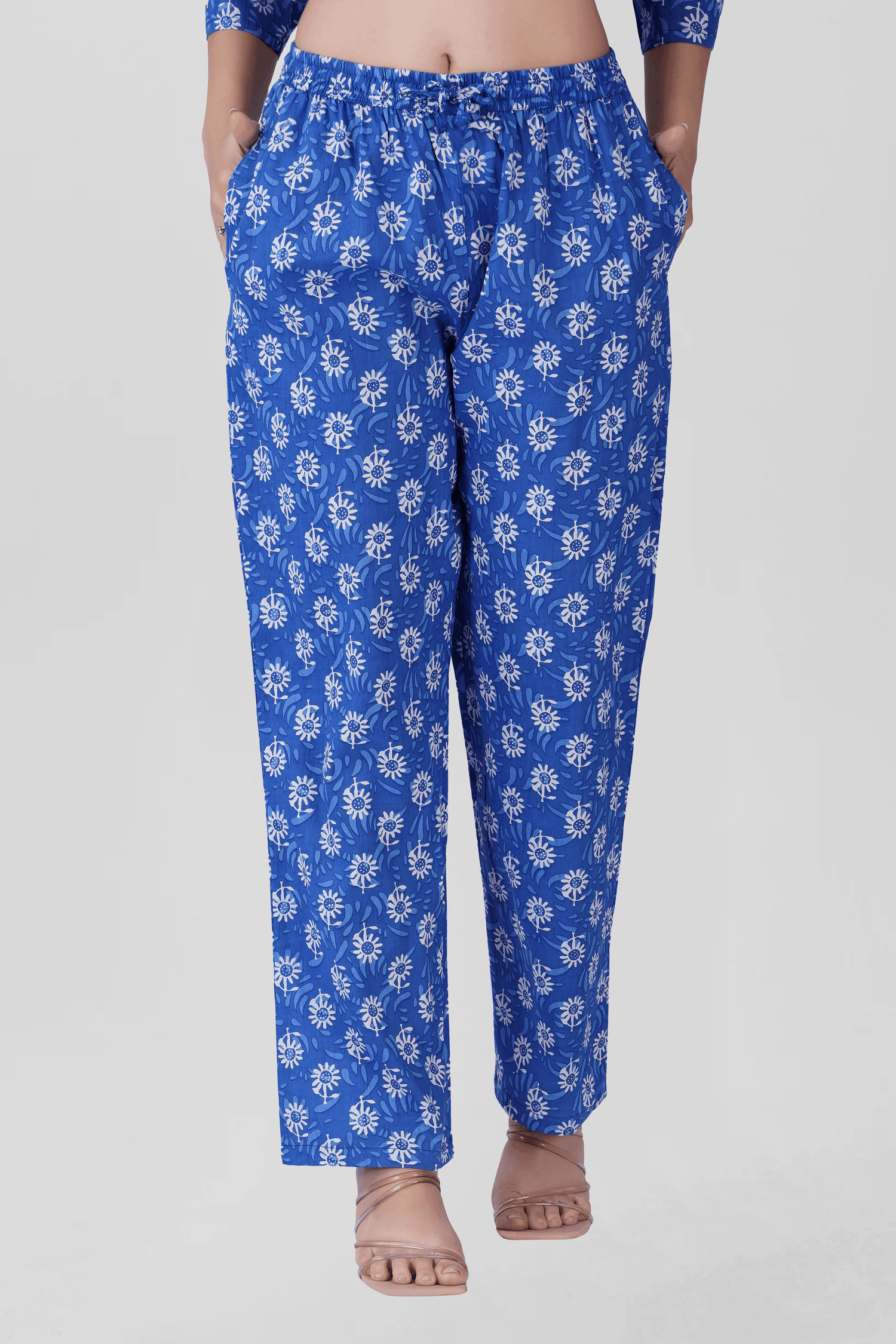 Blue Cotton Printed Pyjama Set