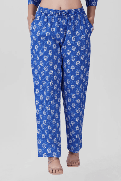 Blue Cotton Printed Pyjama Set