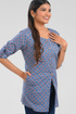 Blue Cotton Printed Short Kurti