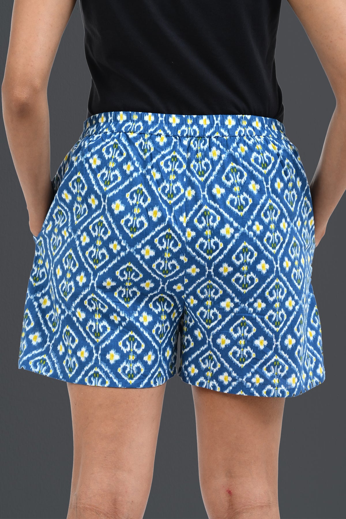 Blue Ikat Cotton Printed Shorts
